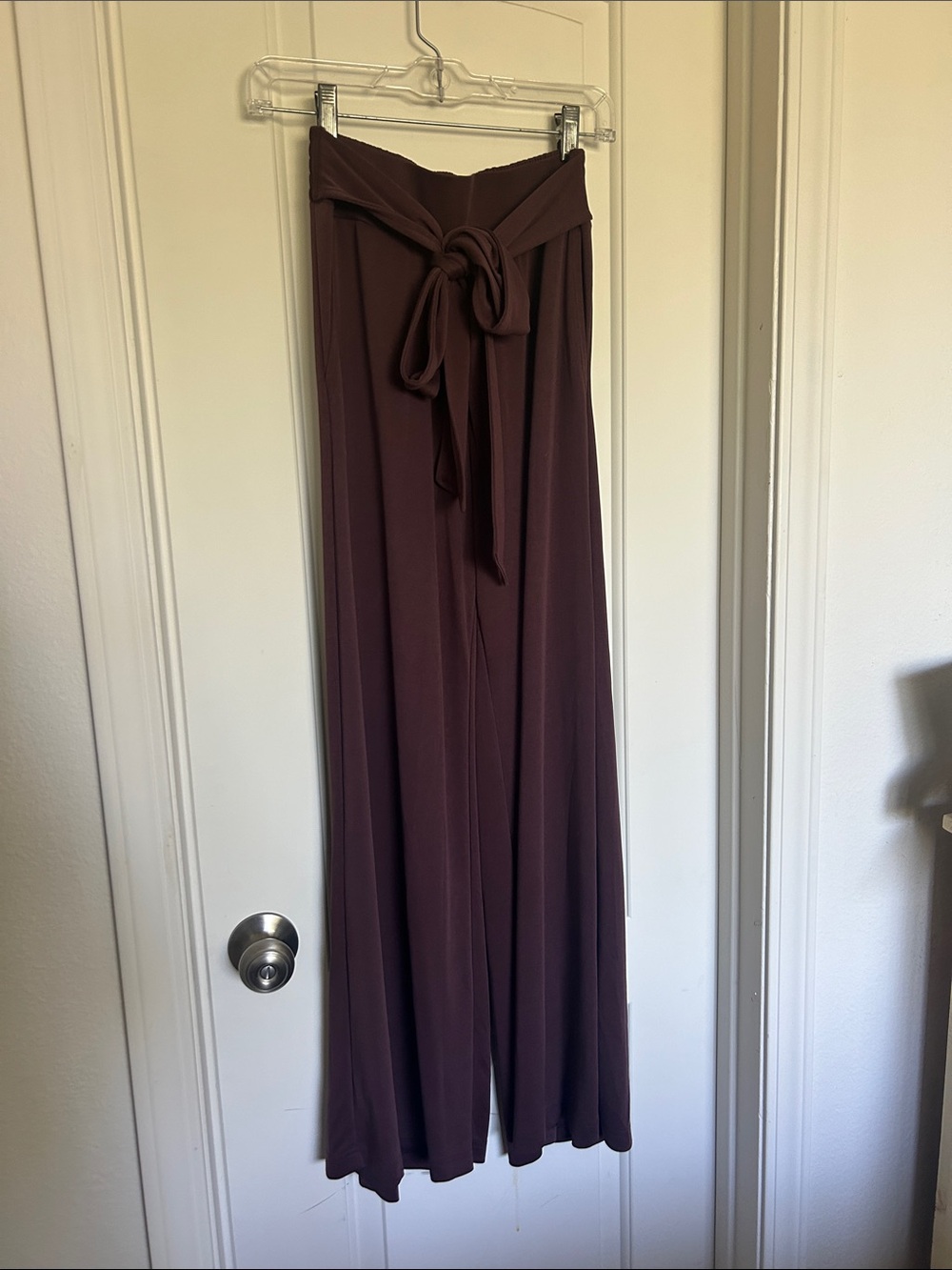 Fabletics High-Waist Wide-Leg Tie Pants in Deep Plum • athleisure loungewear